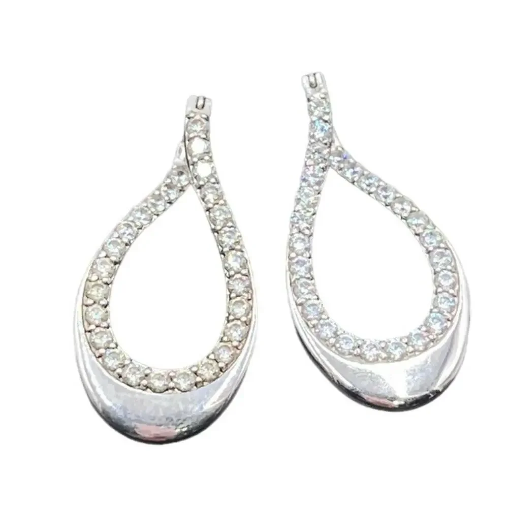 Vintage Designer CZ 925 Sterling Silver Twisted 3D Leverback‎ Dangle  Earrings